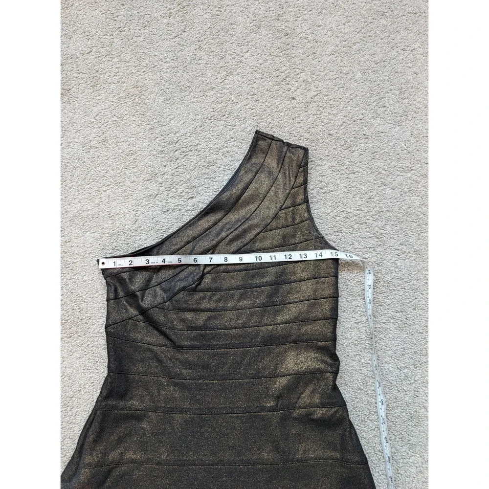 Express One Shoulder Bodycon Dress Womens Medium Bronze Gold Metallic